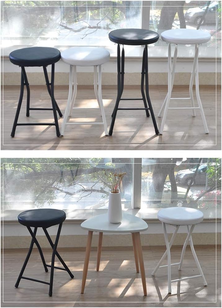 Padded Folding High Chair for Kitchen Bar Stool Compact Furniture Round Design(White-61cm)