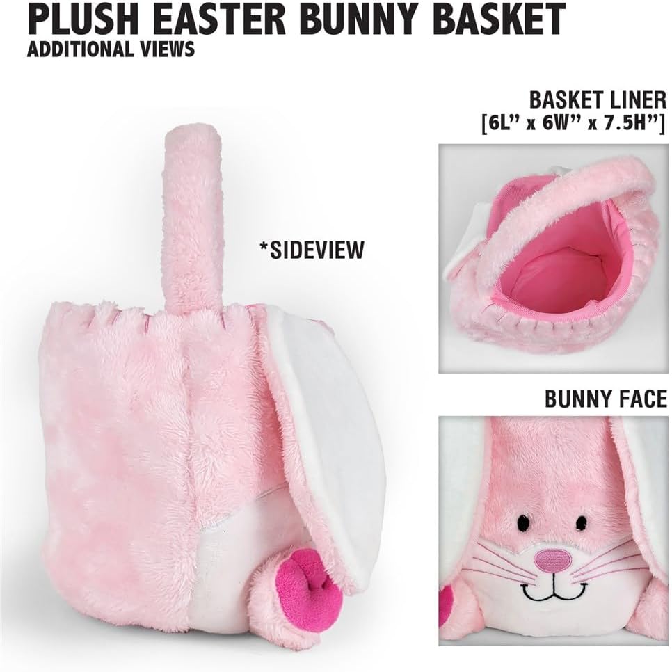 GiftsForYouNow Embroidered Fuzzy Pink Bunny Personalized Easter Basket, Plush...