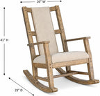 Pemberly Row Mahogany Rocking Chair with Cushioned Seat and Back, Studded Accents, Smooth Rocking Motion, Beige
