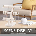 3 Tier Bracelet Holder,Bracelet Display Stand with Metal Cap,Beige White Velvet Jewelry Organizer Displays for Necklace Scrunchies Watches Hair Ties.
