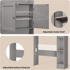 Ahomly Over The Toilet Storage Cabinet, 32.3" W Over Toilet Bathroom Organizer with Doors, Adjustable Shelves, Toilet Paper Holder, 2 Side Hooks, Space-Saver for Bathroom, Laundry, Grey