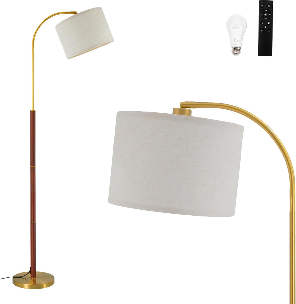 Walnut Gold Arc Floor Lamps for Living Room 62.6" Mid Century Modern Lamp