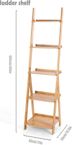 Corner Ladder Shelf Storage Shelving, 5 Tier Books/CDs/Albums/Files Holder in Living Room Home Office,Simple Assembly