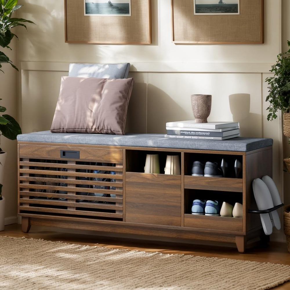Gyfimoie 2-Tier Shoe Storage Bench,47" Entryway Bench with 2 Flip Drawer...