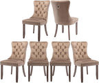 Velvet Dining Chairs Set of 6, Tufted Upholstered Dining Room Chairs with Back Ring Pull, Nailhead Trim and Solid Wood Legs, Modern Dining Chairs for Dining Room, Kitchen(Khaki)