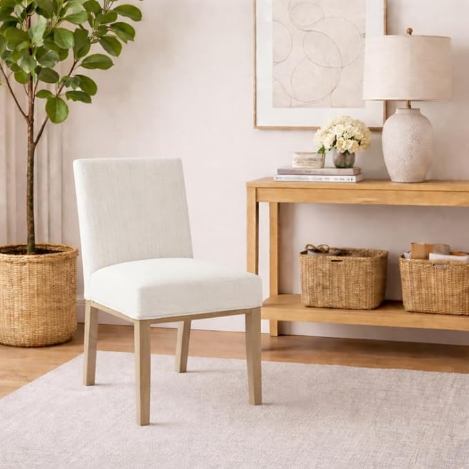 HomePop Kolbe Upholstered Dining Chair - Stain-Resistant Woven Fabric, 19.5" Seat Height, Ideal for 29-31 Inch Tables (Single Pack)