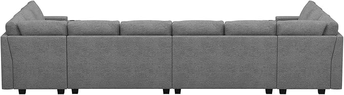 Belffin Oversized U Shaped Modular Sectional Couches for Living Room 10 Seater Modular Sofa Set with Storage Ottoman Large Sectional Couch with Cup Holder. Light Grey Sofa