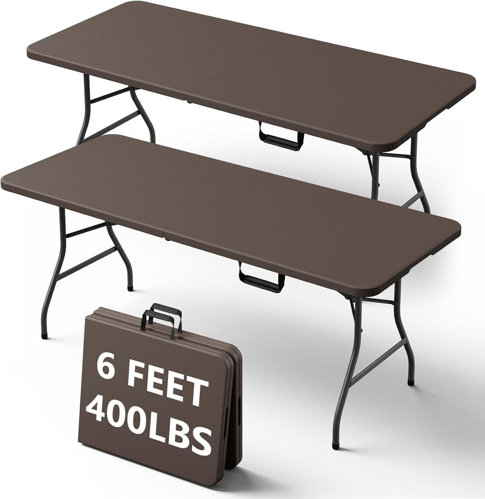 6FT Folding Table, Heavy Duty Plastic Fold-in-Half Utility Table with Handle,...