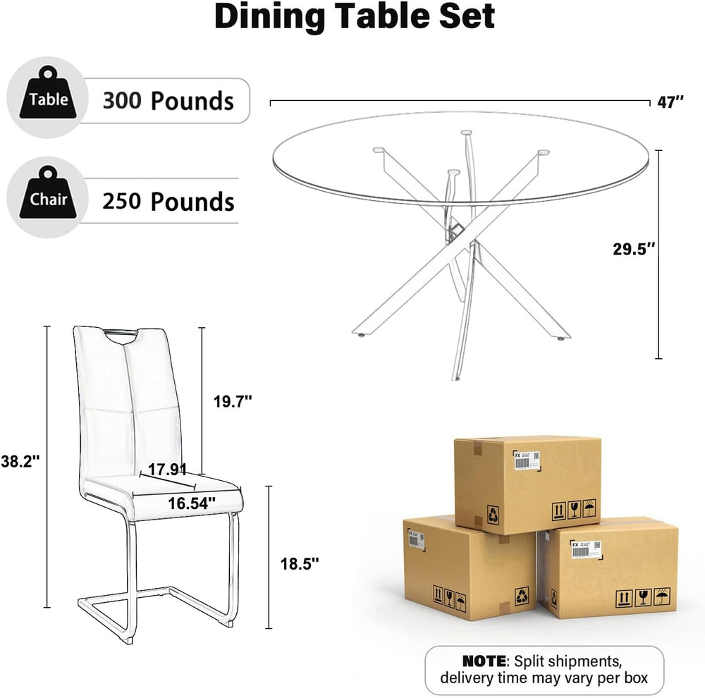 5-Piece Round Dining Table Set for 4, 47" Small Circle Tempered Glass Ki...