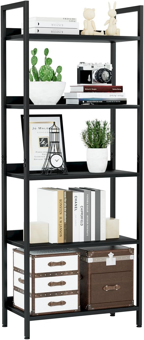 NUMENN Bookshelf, 5 Tier Freestanding Shelving Unit, Black