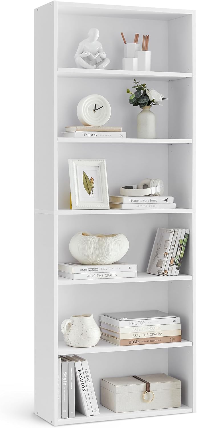 VASAGLE CUSTOS Collection - Bookshelf, 6-Tier Bookcase, Book Shelf, Open Storage Shelf, 9.4 x 23.6 x 63.3 Inches, for Living Room, Home Office, Dinning Room, Cloud White ULBC166T14