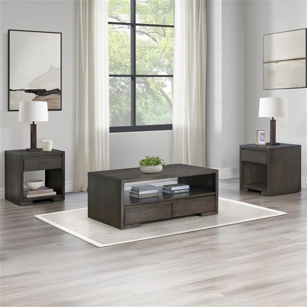 Pemberly Row 3-Piece Coffee & End Table Set, Walnut Finish, Oak Veneers a...