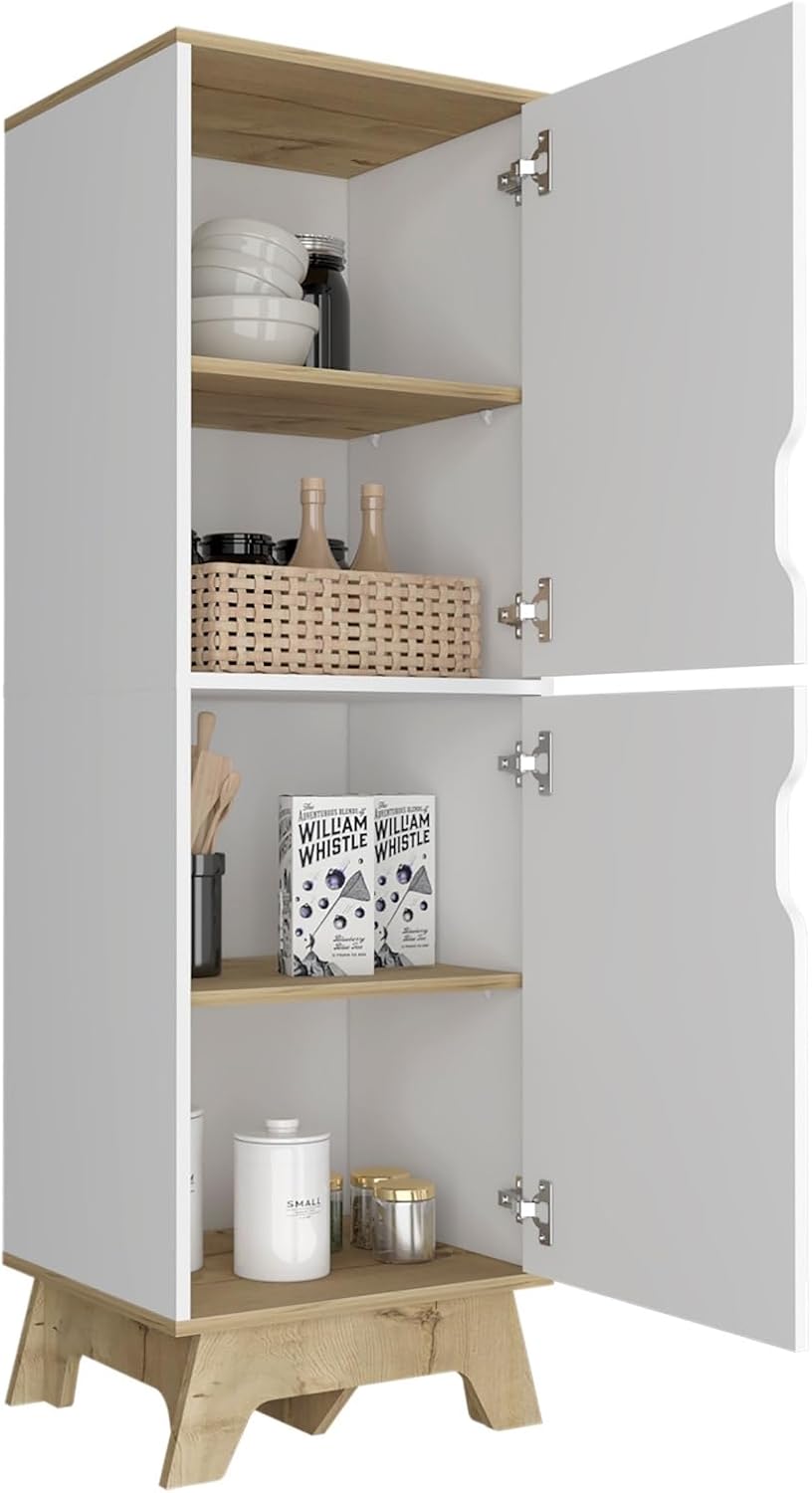 White Kitchen Pantry, Pantry with Four Storage Shelves & Double Doors Cab...