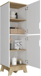 White Kitchen Pantry, Pantry with Four Storage Shelves & Double Doors Cabinets, Static Wooden Base, Easy to Assemble, for Kitchen Storage, 17.7" W×15.7" D×59.3" H