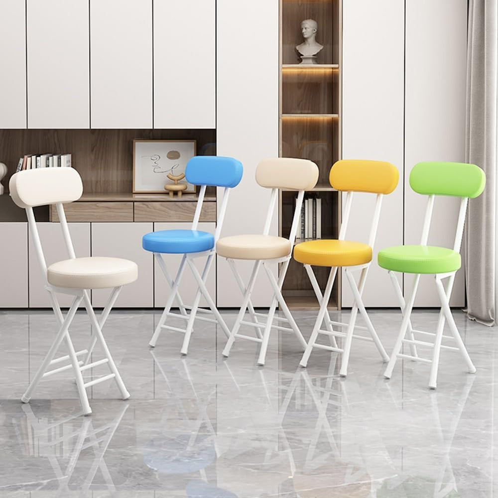 Folding Stool with Backrest, Cushioned Padded Leather Round Portable Foldable...