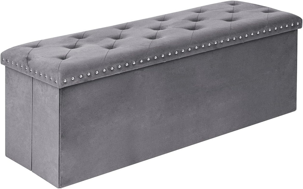 Velvet Storage Ottoman Bench, 43.3" Upholstered Tufted Ottoman with Stor...