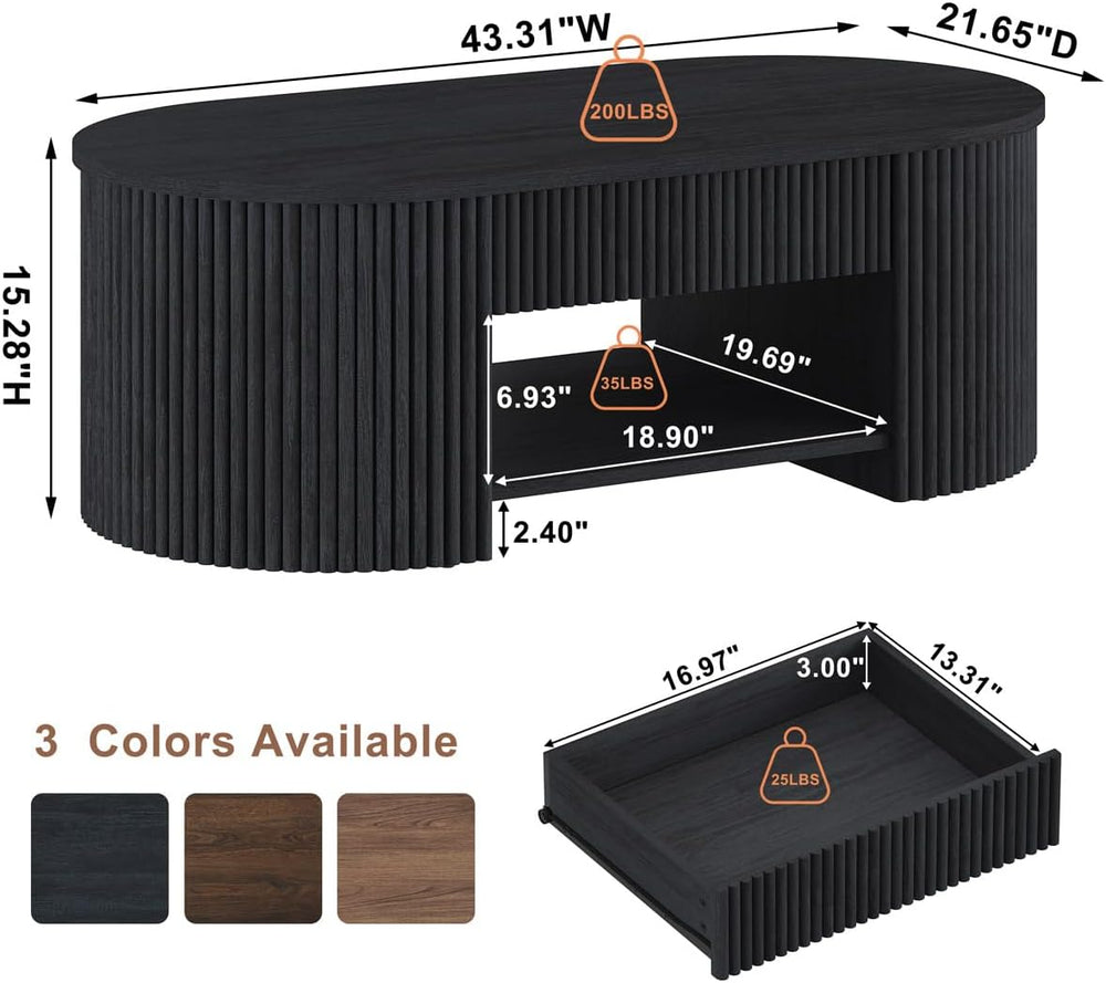 FATORRI Coffee Table for Living Room Storage, Modern Wood Fluted Center Table...