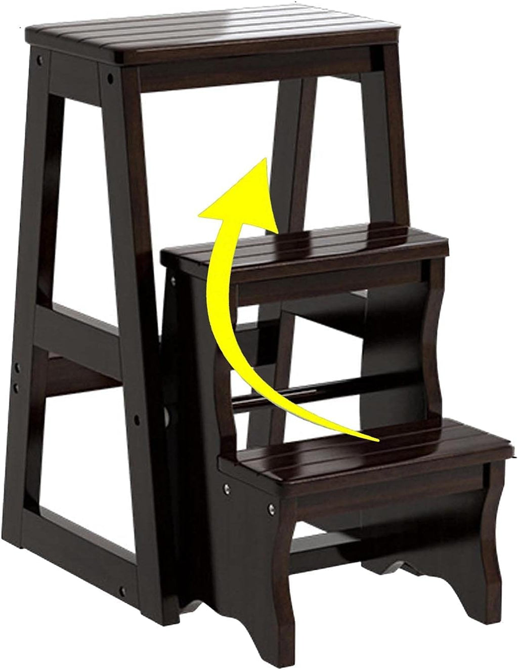 Step Ladder, Folding Stepladder Wood 3 Step Stool, for Adults Kitchen Wooden Ladders Small Foot Stools Ladder, Units 300 lb Capacity (Black)