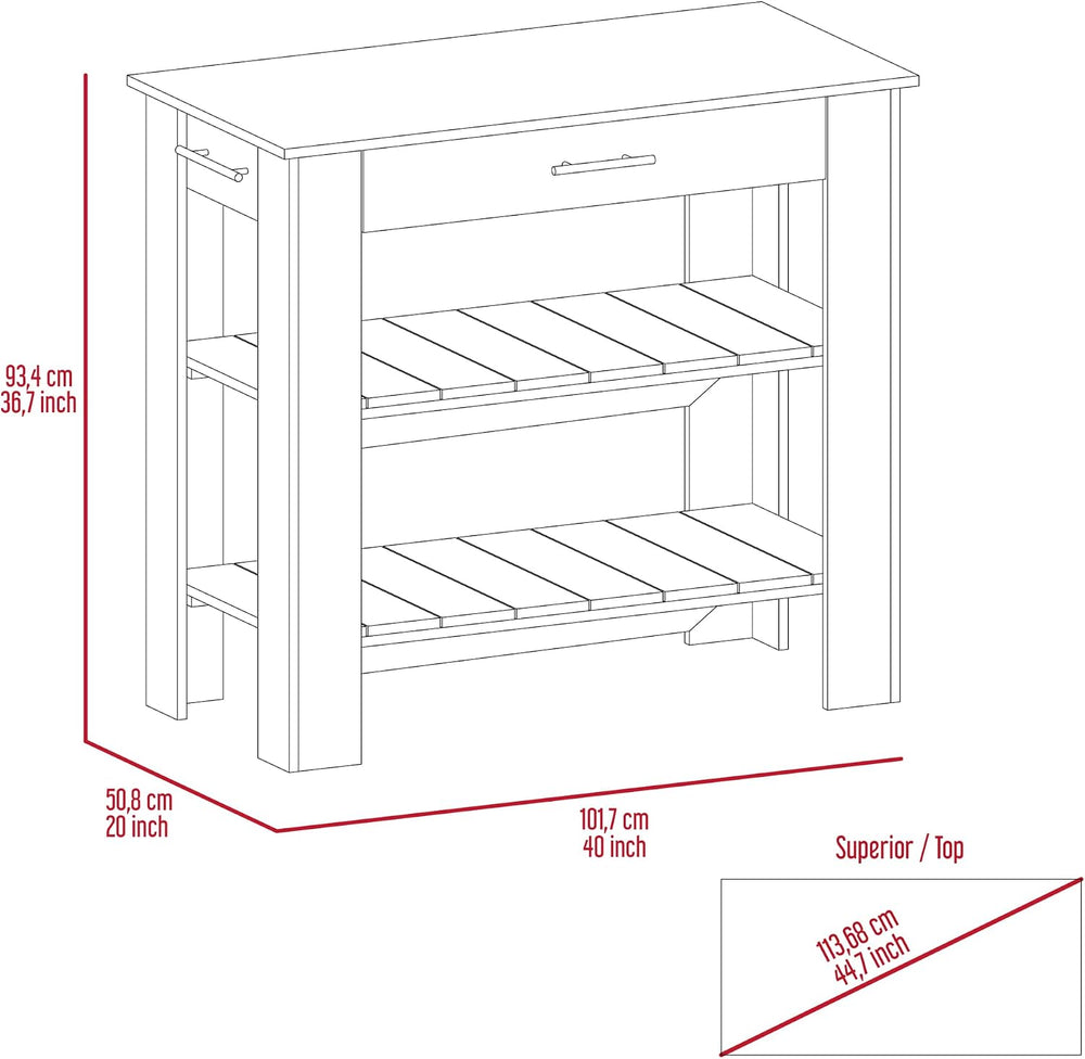 Kitchen Island with Two Shelves, One Drawer, Four Legs, Towel Hanger, Black |...
