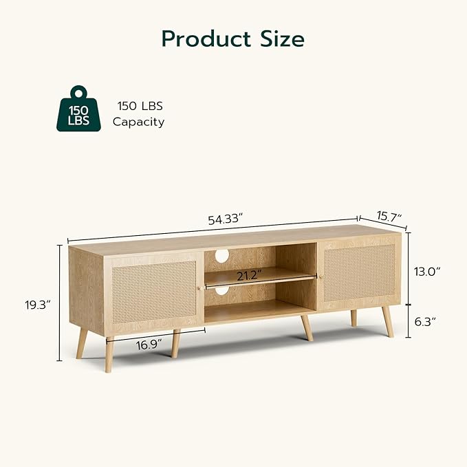TV Stand for TVs up to 65'', Entertainment Center With Rattan Door, S...