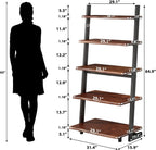 5-Tier Solid Wood Ladder Bookshelf with Natural Live Edge | Rustic Walnut Storage & Display Leaning Bookcase, Modern Space-Saving Shelf for Living Room, Bedroom, Home Office