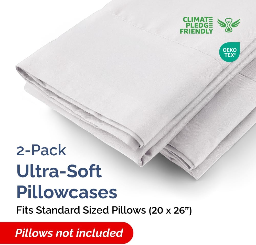 Standard Pillow Cases - 2 Pack - Super Soft Pillowcase Covers - Envelope Enclosure - Hotel Quality Pillow Protectors - Wrinkle Free, Fade & Stain Resistant - Machine Washable - 20" x 26" (French Grey)