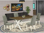 East West Furniture X077EL207-5 5 Piece Dining Table Set for 4 Includes a Rectangle Kitchen Table with X-Legs and 4 Gray Linen Fabric Parson Dining Chairs, 40x72 Inch, Multi-Color