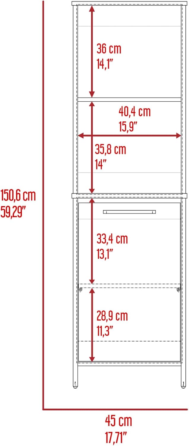 Eiffel Kitchen Pantry, Two External Shelves, Single Door Cabinet, Two Interio...