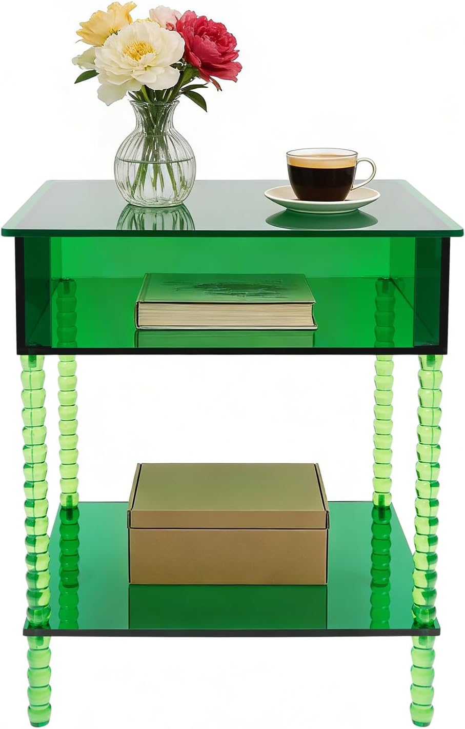 3-Tier Acrylic Side Table End Table with Storage & 44 Lbs Load Capacity &...