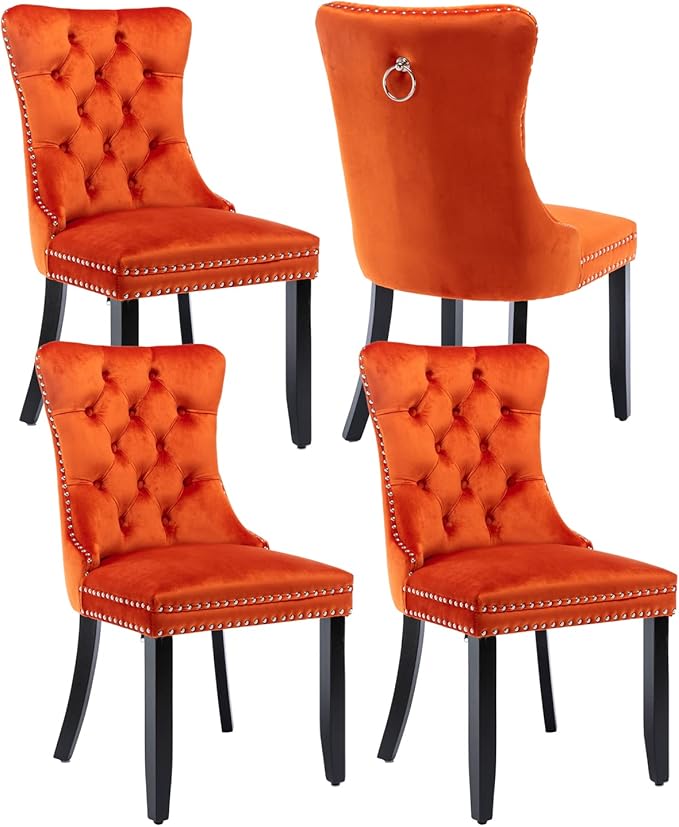 Velvet Dining Chairs Set of 4, Upholstered Dining Room Chairs with Back Ring ...