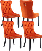 Velvet Dining Chairs Set of 4, Upholstered Dining Room Chairs with Back Ring Pull Trim and Solid Wood Legs,Tufted Wingback Kitchen Chair Perfect for Dining Room,Living Room,Kitchen(Orange)