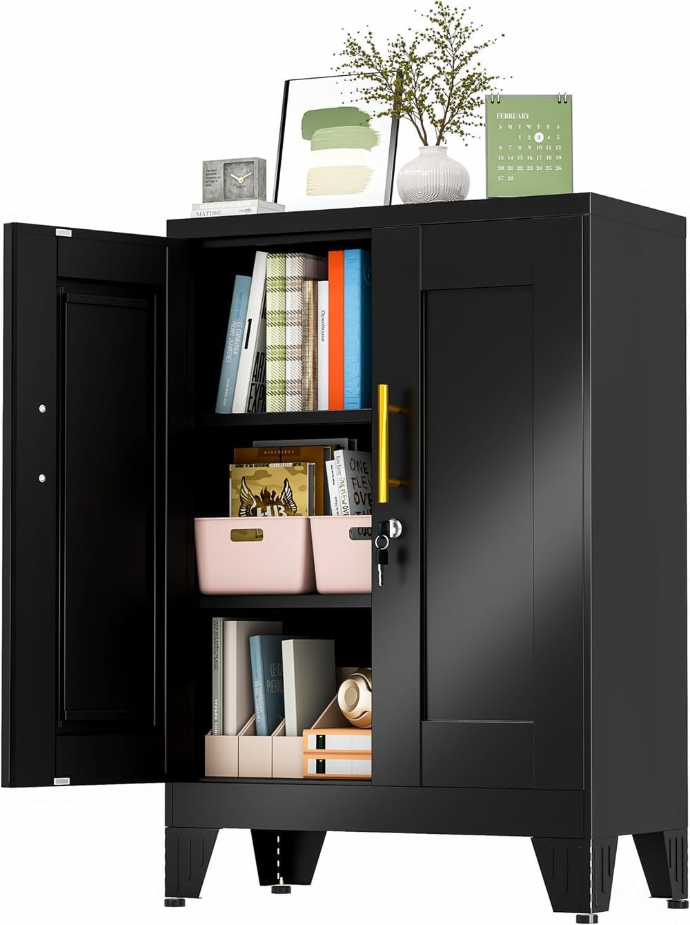 GAIOUS 36" Metal Office File Cabinet, Black Locked Garage Storage Cabinets
