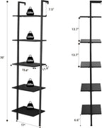 ELYKEN Ladder Shelf, 5-Tier Wood Wall Mounted Ladder Bookshelf | Leaning Storage Shelves with Metal Frame, Vintage Open Display Organizer Rack for Living Room, Bedroom, Home Office, Black