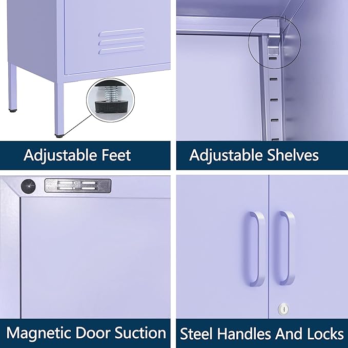 Wide Multipurpose Metal Storage Cabinet with Lockable Design & 2 Adjustable Partitions, Thickened Steel & Sturdy Construction for Home, Living Room & Office Purple 33" H X 29.5" W X 13.8" D