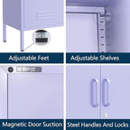 Wide Multipurpose Metal Storage Cabinet with Lockable Design & 2 Adjustable Partitions, Thickened Steel & Sturdy Construction for Home, Living Room & Office Purple 33" H X 29.5" W X 13.8" D