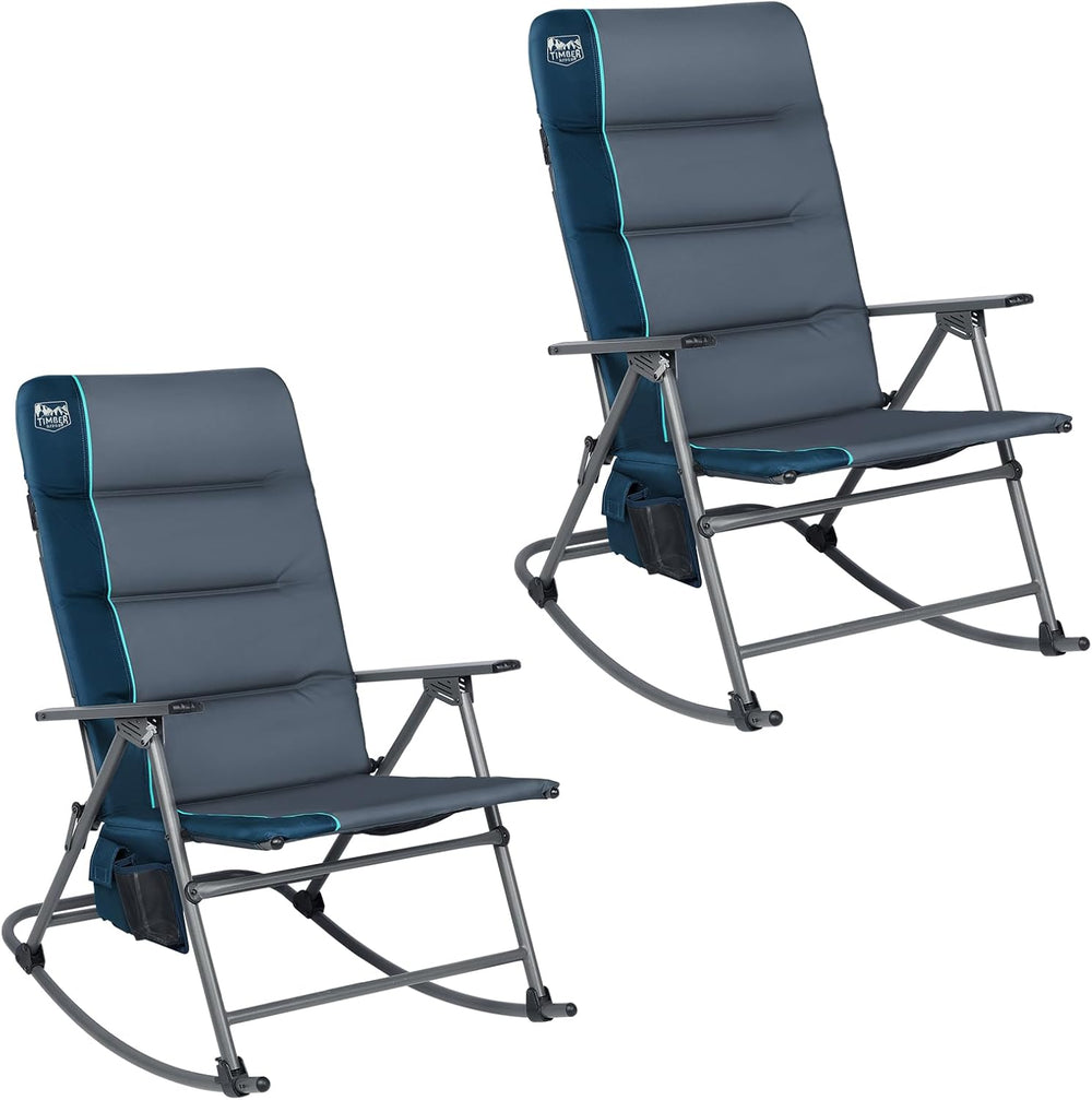Timber Ridge Oversized Folding Rocking Camping Chair, Padded Outdoor Rocker w...