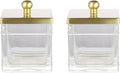 Glass Cotton Jar Holder 2 Pack– Brushed Gold Lid, Elegant Bathroom Storage Canister for Qtips, Cotton Balls, Floss, Makeup Organizer, Vanity & Bathroom Organization