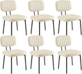 Sweetcrispy Dining Chairs Set of 6, Upholstered Mid Century Modern Kitchen Accent Chairs with Faux Leather Cushion Seat & Metal Legs for Home Office, Living Room - Beige White