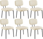 Sweetcrispy Dining Chairs Set of 6, Upholstered Mid Century Modern Kitchen Accent Chairs with Faux Leather Cushion Seat & Metal Legs for Home Office, Living Room - Beige White