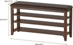 Shoe Rack Bench Entryway Storage with Leather Cushion, Shoe Organizer Bench for Entryway, Ideal for Front Doors Entrances Hallway Mudroom Featuring Rubberwood And 3 Height-Adjustable Removable Shelve