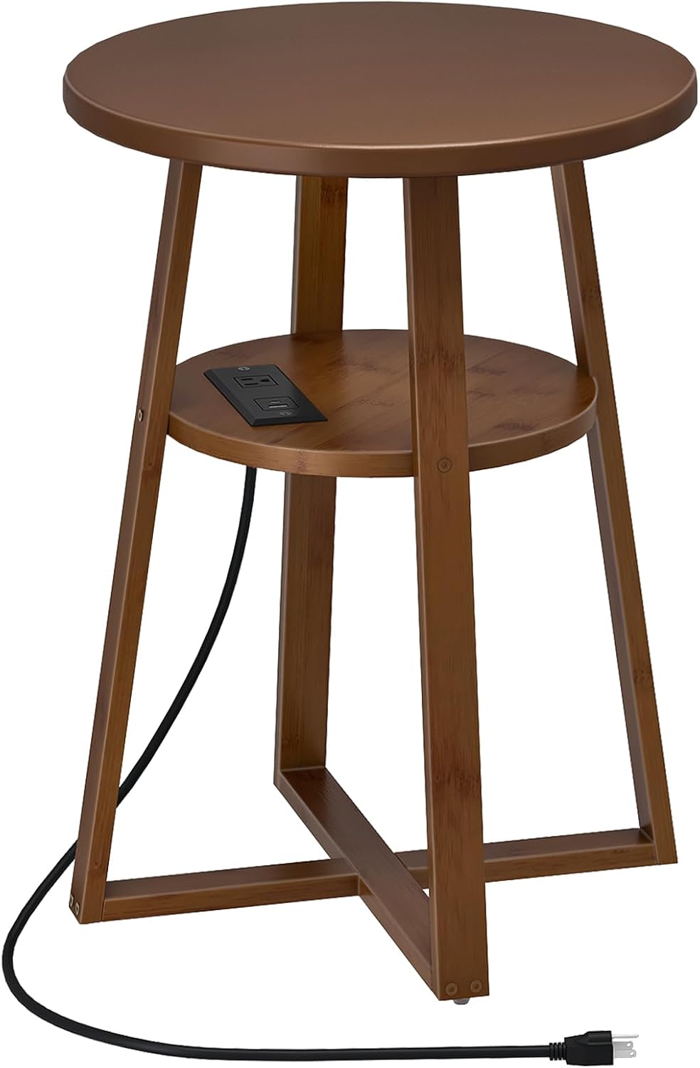 HOOBRO Round Side Table with Charging Station, Round Accent End Table with Ba...