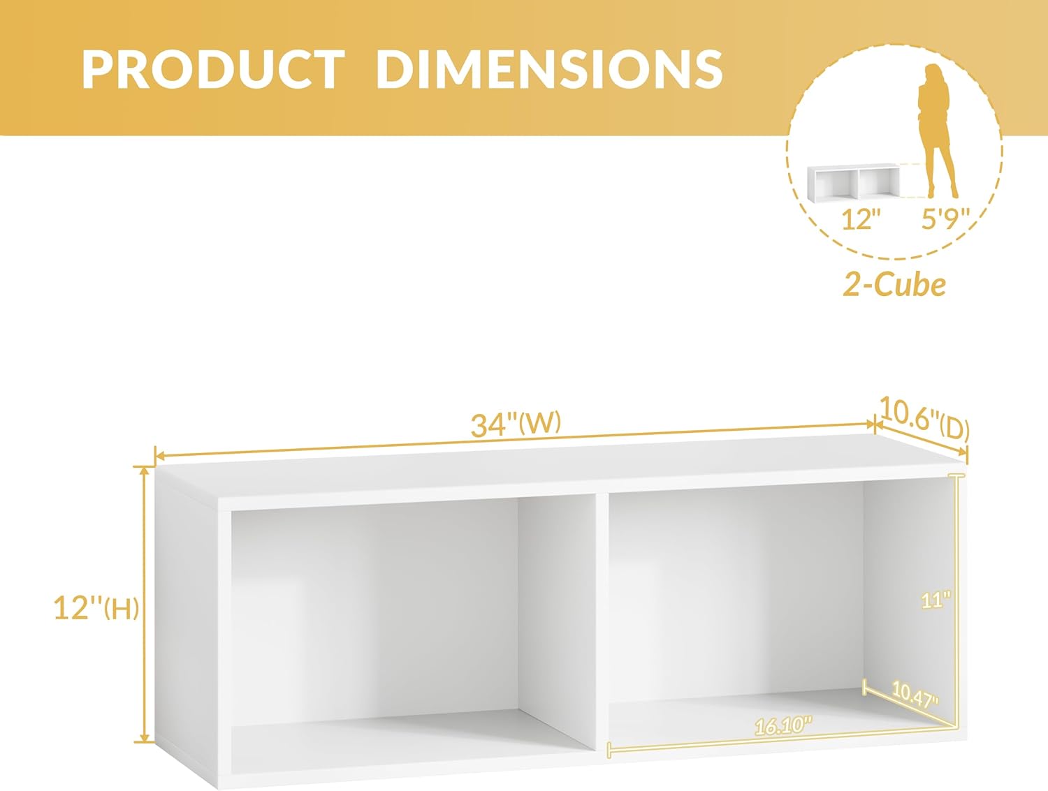 IOTXY DIY Modular Cube Bookcase - CubeXY Customizable Stackable Expandable Basic Shelving Units, 2-Cube Wooden Open Bookshelf for Miscellaneous Storage Organizer, White