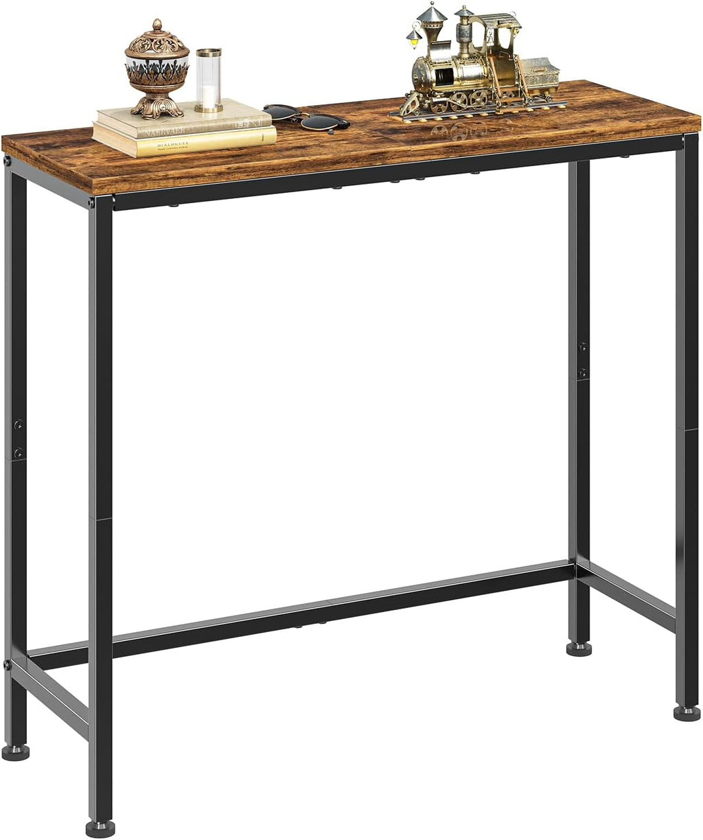 Simple Trending Narrow Side Table, 29.8" Console Table, Rustic Brown | Slim Entryway Table, Metal Frame, Adjustable Feet Pads, Industrial Style Behind Couch Table, for Entryway, Living Room