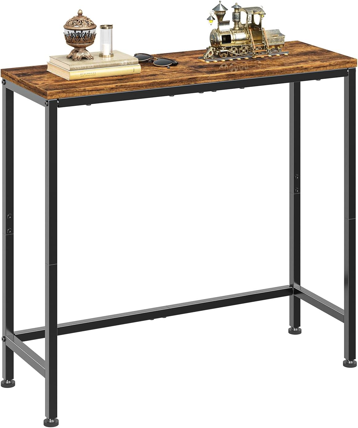 Simple Trending Narrow Side Table, 29.8" Console Table, Rustic Brown | Slim Entryway Table, Metal Frame, Adjustable Feet Pads, Industrial Style Behind Couch Table, for Entryway, Living Room