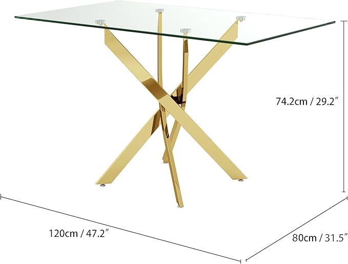 5 Piece Glass Dining Table Table Set, Tempered Glass Dining Table Set for 4 Kitchen Table Set with 4 Upholstered Chairs for Kitchen Dining Room (Gold Leg Table with White Chair)