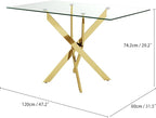 5 Piece Glass Dining Table Table Set, Tempered Glass Dining Table Set for 4 Kitchen Table Set with 4 Upholstered Chairs for Kitchen Dining Room (Gold Leg Table with White Chair)