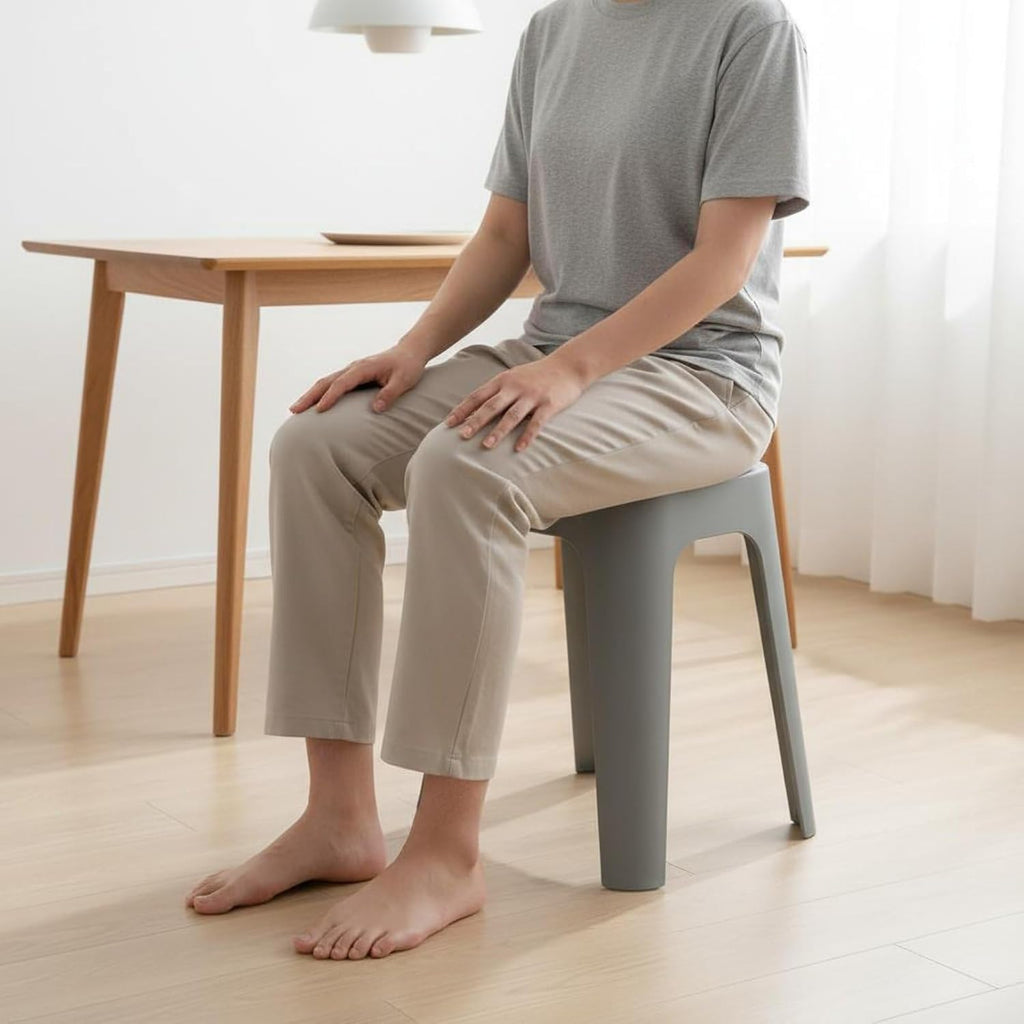 Stool Square Stool Stackable Household Stool Dining Chair with Anti Slip Feet and Thickened PP Material Suitable for Kitchen Seating Dining Rooms, Milk Tea