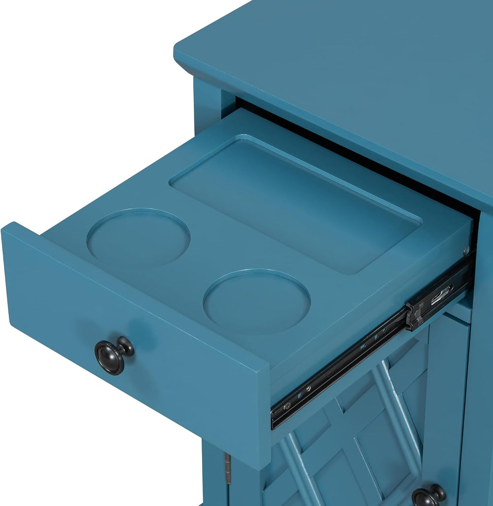 Polibi End Table with USB Ports and Storage, Bedside Table with Artistic Door...