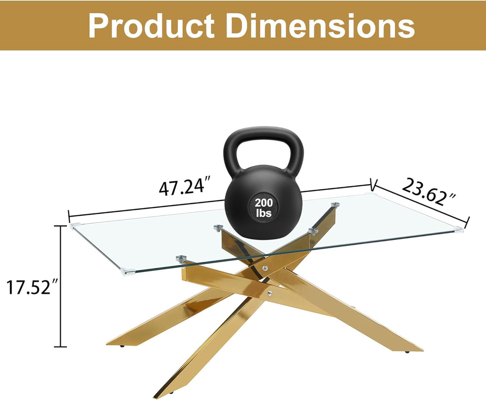 AF ARTISAN FURNITURE Gold Glass Coffee Table and End Table Set of 3, Coffee T...