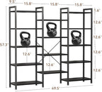 Casaottima Triple 5 Tier Bookshelf, Large Bookcase with 14 Open Display Shelves, Modern Industrial Book Shelves Book Case for Bedroom, Wide Standing Shelving Unit for Living Room Home Office, Black